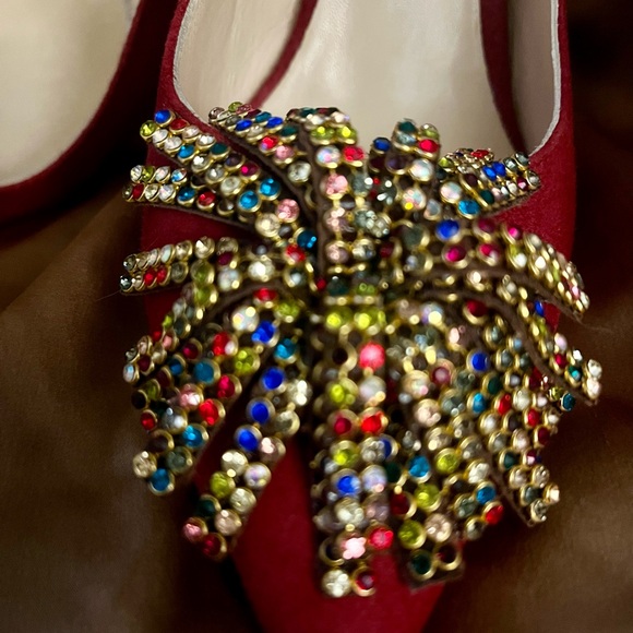 NWOT, Ron White Shoes, cashmere suede red sling blacks with crystals, size 36 - Picture 4 of 7